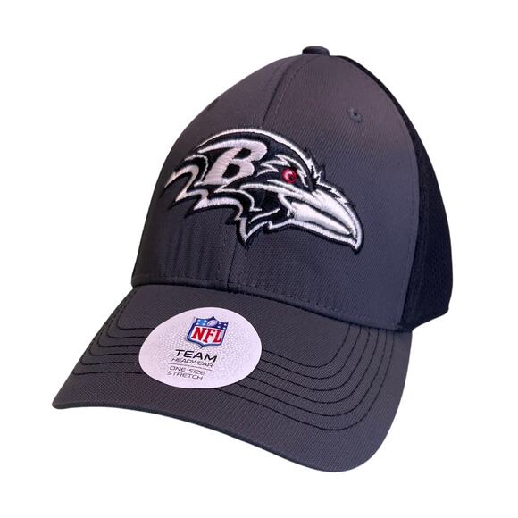 NFL Team Headwear Baltimore Ravens Football Mesh Back Stretch Hat Black & Gray - Picture 1 of 6